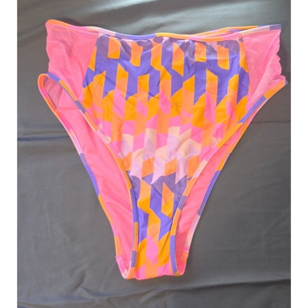 Aerie High Cut Cheeky Swim Bathing Suit Bottom New Pink Orange Purple L